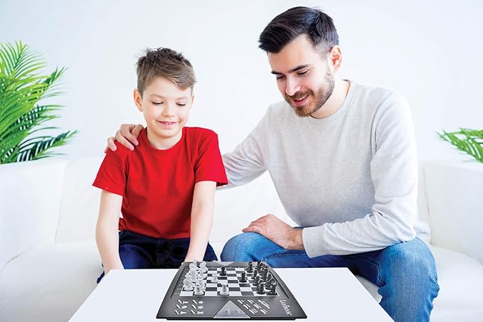 Lexibook Chessman® Elite Interactive Electronic Chess Game +, 64 Levels of Difficulty, LEDs, Family Child Board Game, Black/White, CG1300US