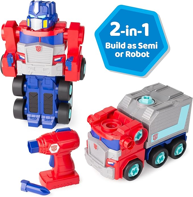 Transformers Optimus Prime Building Toys - STEM Toys Including Toy Electric Drill and AA Batteries - Transformers Toys - Robot Building Toys Ages 18 Months and Up