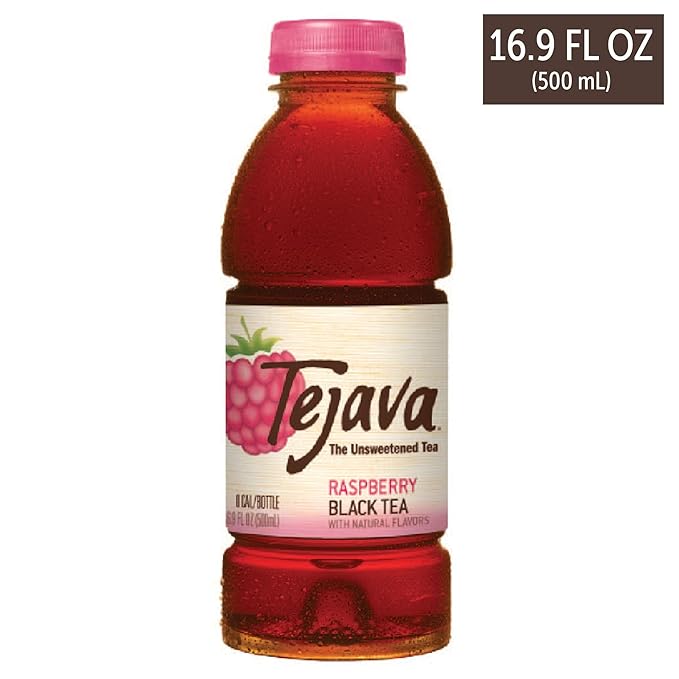 Tejava Unsweetened Raspberry Black Iced Tea, 16.9oz PET Bottles, Award Winning, Non-GMO-Verified, from Rainforest Alliance-Certified farms (12 Pack)