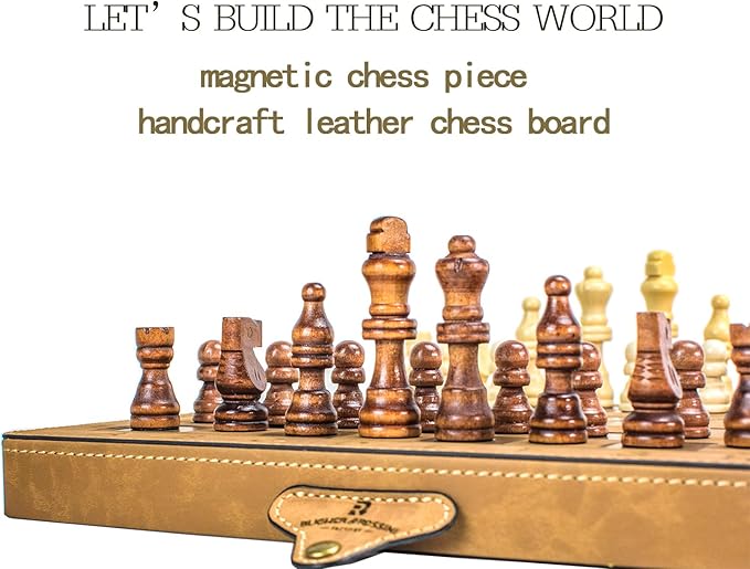 Chess Set - 12inch Leather Chess Set for Kids and Adults Magnetic Chess Borad Unique Design Chess Game Choice for Kids and Adults