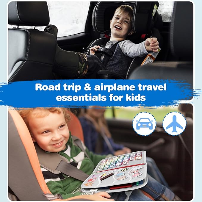 Busy Board Montessori Toys for Aged 1 2 3 4 Boy & Girl Birthday Gifts, Autism Sensory Travel Toys for Toddlers, Educational Activity Sensory Board Preschool Learning Fine Motor Skills Toys, Gray