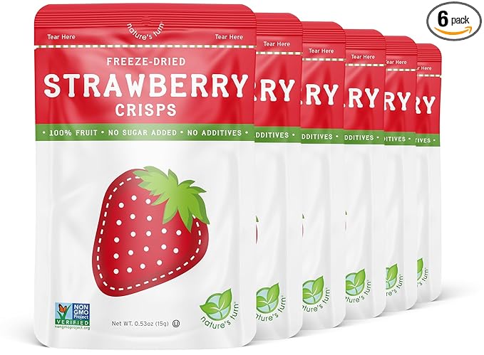 Nature’s Turn Freeze-Dried Strawberry Crisps – Healthy, Gluten-Free, Crispy & Delicious, Plant-Based Snack, Ideal for Cereal, Smoothies, School Lunches, & On-the-Go, Pack of 6 (0.53 oz Each)