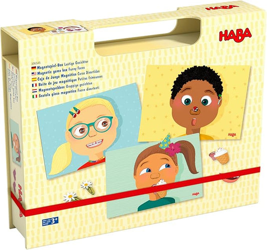 HABA Magnetic Puzzle Funny Faces Mix & Match Game for Toddlers, Travel-Friendly Busy Board and Road Trip Toy for Kids, Toddler Activities for Ages 3+