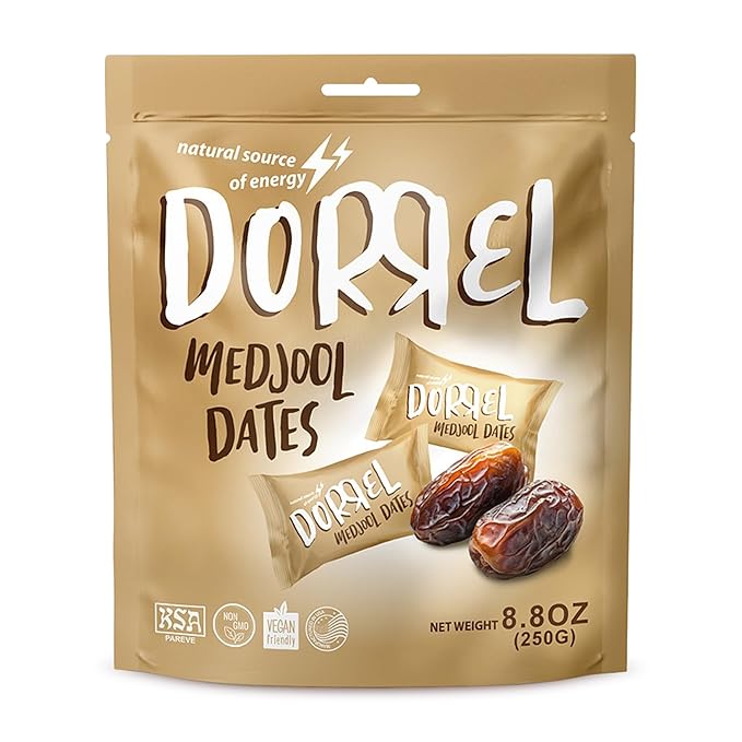 DORREL - Medjool Dates, Individually Wrapped Snacks for High Energy, Nutritious Snack, Delicious, Kosher & Non-GMO Dates Individually Packaged for Convenient Handling, Pack of 1, 8.8 oz / 250 g