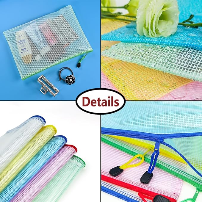 AUSTARK 20 Pcs Zipper File Bags, Plastic Mesh Pouch, Board Game Storage Bag, Waterproof Bags for Office School (B5 Size 11.4''x8.2'', Multicolored)