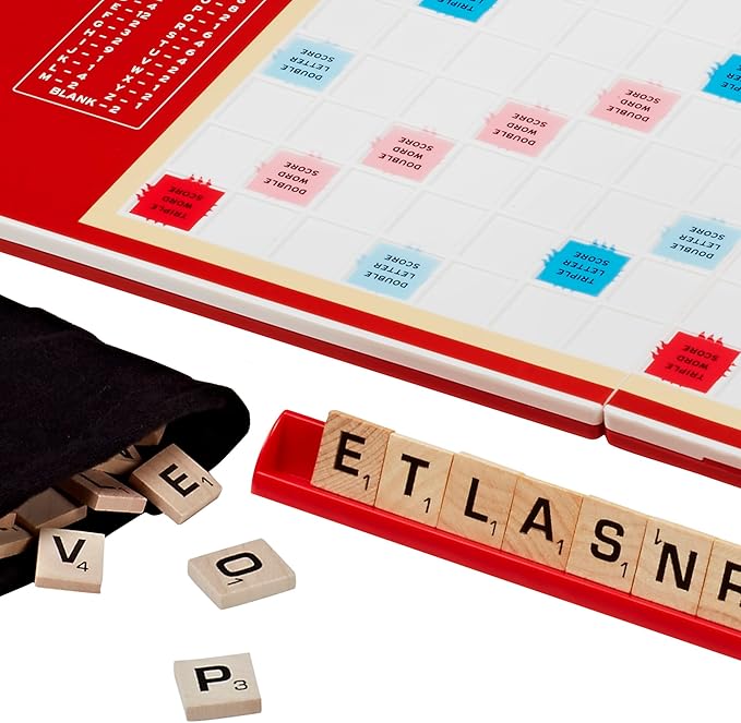 Hasbro Gaming Scrabble Deluxe Edition Letter Tiles Word Game | Rotating Board and Carrying Case | Ages 8+ | 2-4 Players | Classic Family Travel Games (Amazon Exclusive)