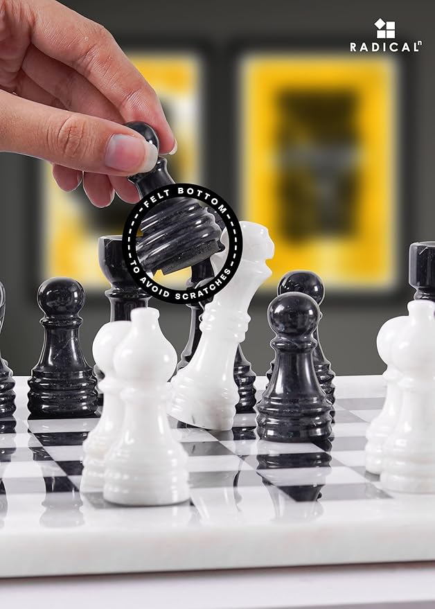 Radicaln Marble Chess Set 12 Inches White and Black Handmade Chess Sets for Games for Adults - 1 Chess Board & 32 Chess Pieces 2 Player Games - Travel Chess Board Game