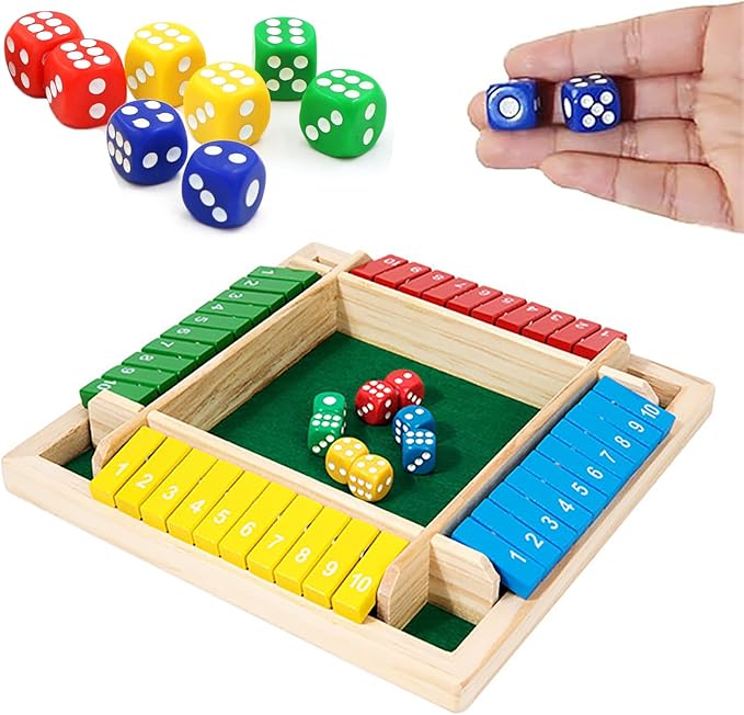 Winbar Shut The Box Dice Game, 2-4 Player Wooden Board Game with 8 dice Suitable for Gatherings classrooms Bars Math Games and Classic Tabletop Games with 8 dice