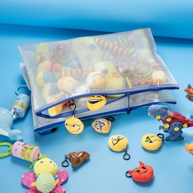 AUSTARK 20 Pcs Zipper File Bags, Plastic Mesh Pouch, Board Game Storage Bag, Waterproof Bags for Office School (A3 Size 16.9''x12'', White and Blue)