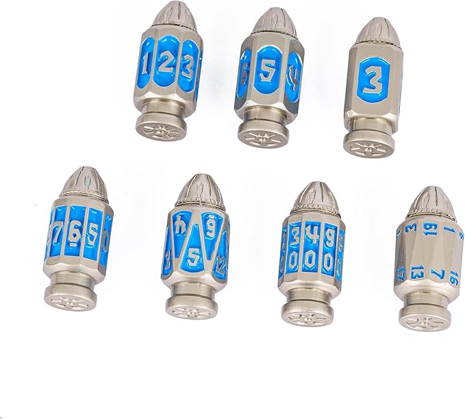 UDIXI Metal DND Bullet Dice Set with Unique Container, 7-Die Solid Metal Polyhedral Dice Set for D&D, Role Playing Game or Other Tabletop Games（Nickel Blue）