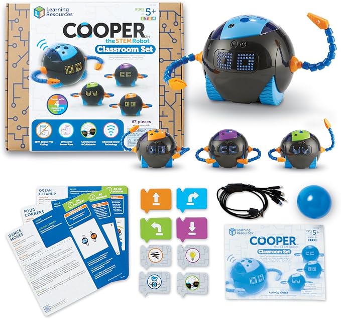 Learning Resources Cooper The STEM Robot Classroom Set - Coding for Kids, Building Toys, Robotics Kids, Montessori Programming, Gifts for Boy and Girls, Must Haves, Interactive Homeschool Supplies