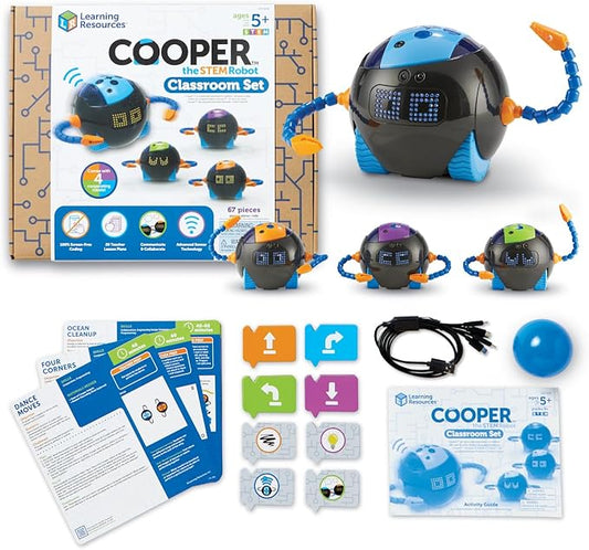 Learning Resources Cooper The STEM Robot Classroom Set - Coding for Kids, Building Toys, Robotics Kids, Montessori Programming, Gifts for Boy and Girls, Must Haves, Interactive Homeschool Supplies
