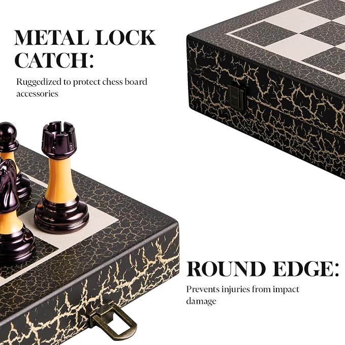 Chess Set 16" Wooden Foldable Black White Chess Board 3.5" Luxury Weighted Acrylic Chess Pieces with Storage Slots for Adults Children Gift Large