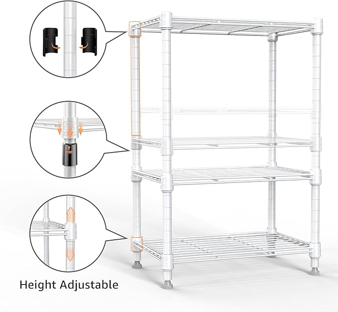 450 lbs Wire Storage Shelving 3-Tier Utility Shelving Unit Steel Organizer Wire Rack for Home,Kitchen,Office,White (11.8" D x 17.7" W x 26.3" H)