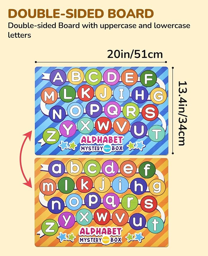 JoyCat Mystery Alphabet Box for Kids 26 PCS Letters Sorting Matching Game Activities Letter Sounds Fine Motor Learning Toys for Preschool Kindergarten Classroom - Easter Basket Stuffers Gifts