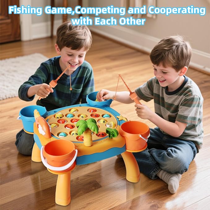 Magnetic Fishing Game Toys for Kids Include Colorful Fish,Magnetic Fish Rods,Rotating Board with Music,Interactive Fishing Toy Gift for Toddlers 3+