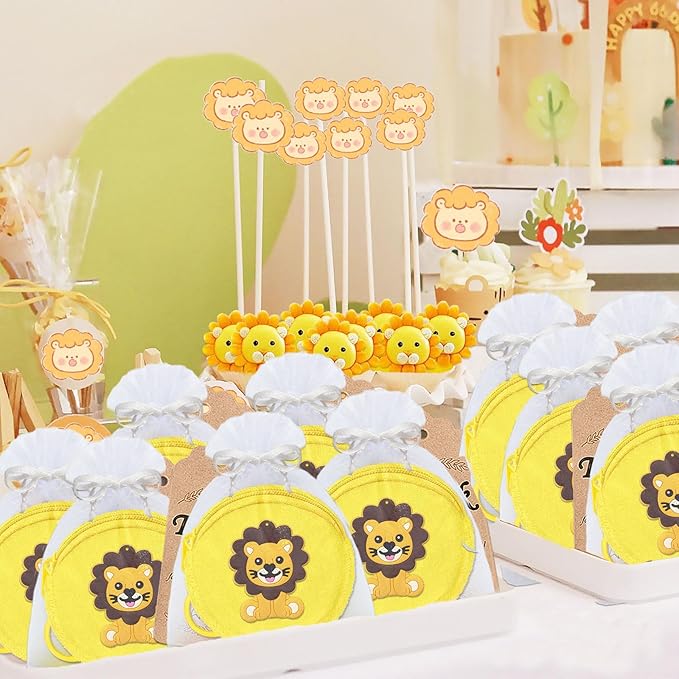 15 Pack Lion Mini Coin Purse with Keyrings for Lion Themed Goodie Bag Stuffer, Present for Lion Jungle Safari Animals Wild ONE Baby Shower Party Supplies,Yellow