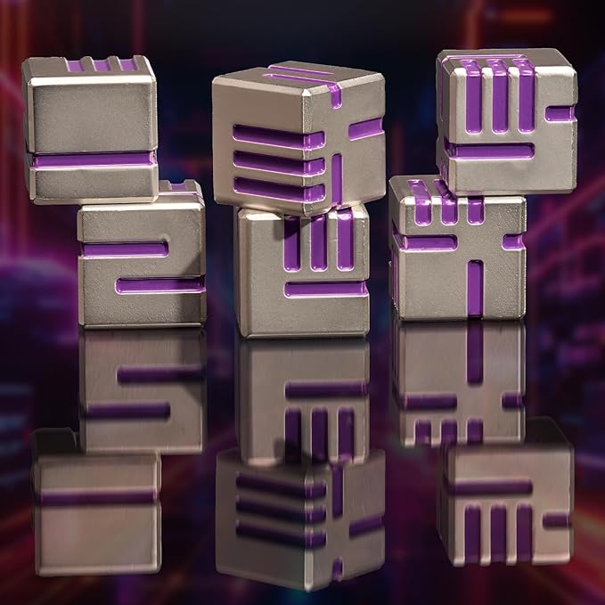 16MM 6 Sided Dice Set,Metal D6 Dice Set White Purple Line Round Edges Game Dice, with Gift Box for DND Dungeons and Dragons Role Playing Game(White Purple)