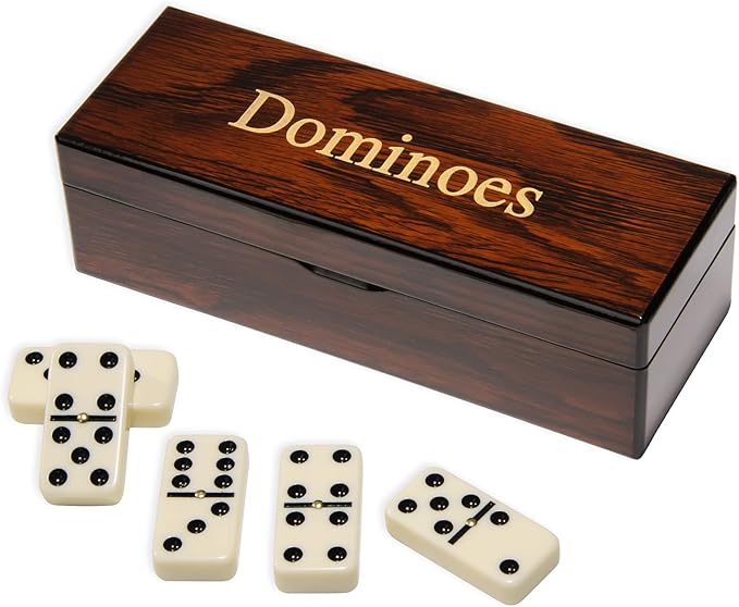 Double 6 Dominoes Gift Set 28 Tiles with Spinner in Wooden Box