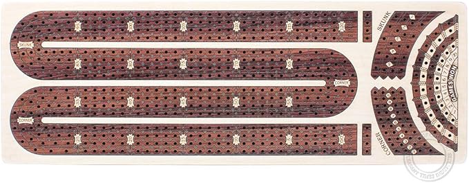 Continuous Cribbage Board/Box Inlaid in Maple/Rosewood : 4 Track - Side Drawers with Score Marking Fields for Skunks, Corners and Won Games