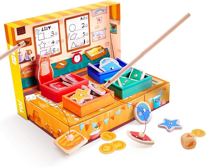 TOI Magnetic Go Fishing Game Set for Toddlers Aged 2 and Up, Montessori Color&Shape Sorting Learning Matching Toy for Kids, Educational Game for Boys and Girls, 1-4 Players