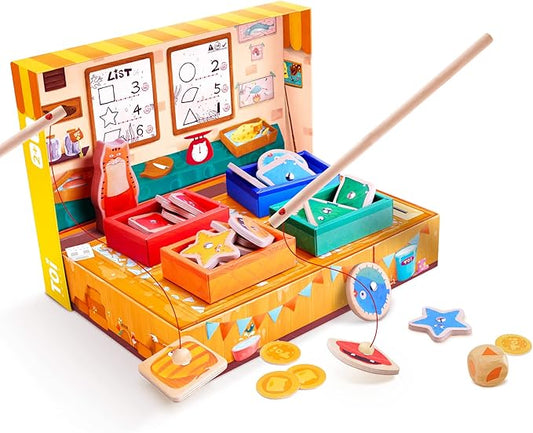 TOI Magnetic Go Fishing Game Set for Toddlers Aged 2 and Up, Montessori Color&Shape Sorting Learning Matching Toy for Kids, Educational Game for Boys and Girls, 1-4 Players