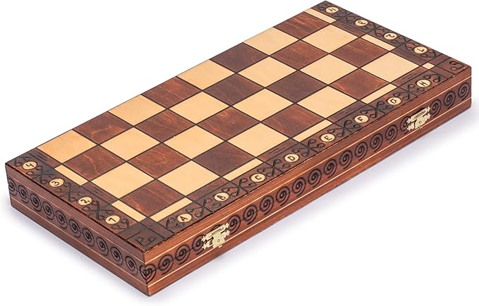 Husaria European International Wooden Chess Game Set, Ambassador - 21.7 Inches - Large-Size Chess Set with Handcrafted Chessmen and Felted Folding Board