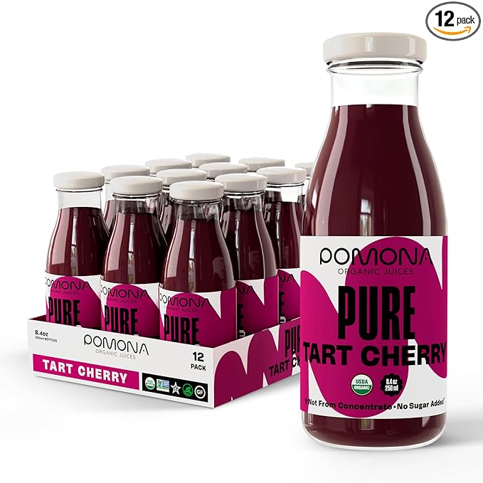 Pomona Organic Pure Tart Cherry Juice, Cold Pressed, Non-GMO, No Sugar Added, Not from Concentrate, Gluten Free, Kosher Certified, Preservative Free,8.4 Fl Oz (Pack of 12)