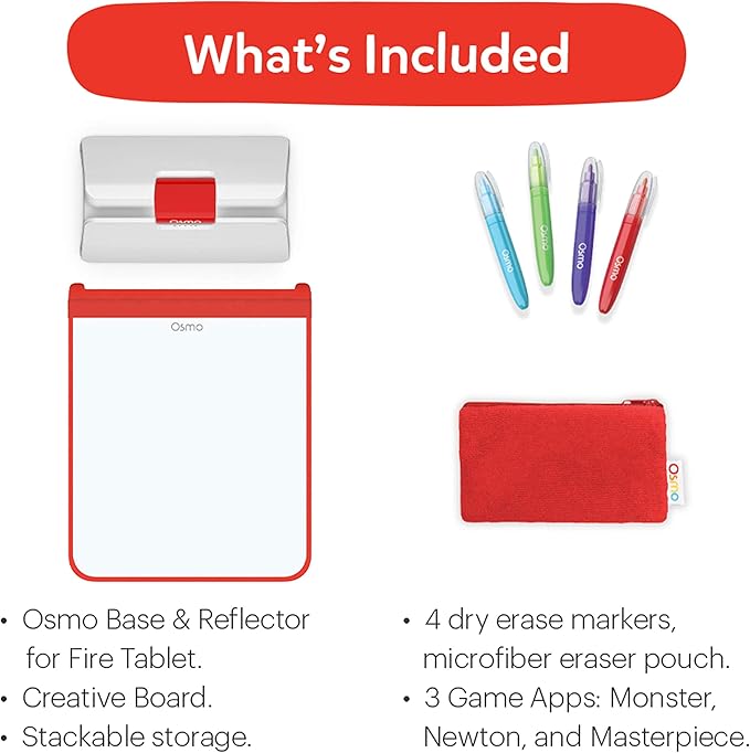 Osmo Creative Starter Kit - 3 Educational STEM Games for Ages 5-10, Drawing & Physics - For Fire Tablets