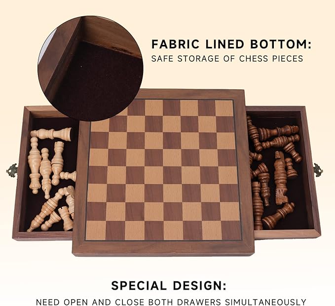GSE Games & Sports Expert 10" Magnetic Chess Set, Wooden Chess Board Game Set with Drawers, Classic Portable Travel Board Game for Kids & Adults