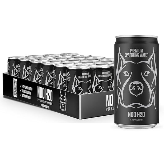 NDO H2O Premium Purified Water Case - 24 Pack (8.4 fl oz, Sparkling) | Reverse Osmosis Canned Water | Tested for Over 400 Impurities | Purified, Carbonated & Balanced | Alkaline & Minerals