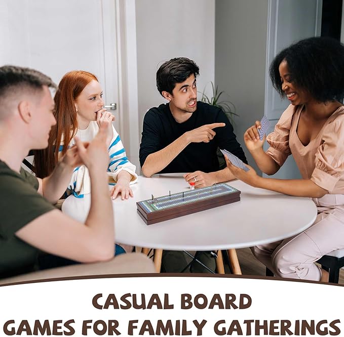 Wooden Cribbage Board Game Set, Premium Wooden Board with Magnetic Lock and Metal Pegs, Strategy Card Game Cribbage - Travel Portable Cribbage Game Sets for Family