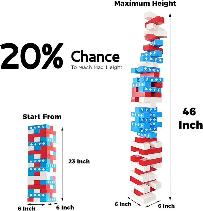 Flag Large Tower Game Outdoor Games 54 Blocks Stacking Game Includes Carry Bag