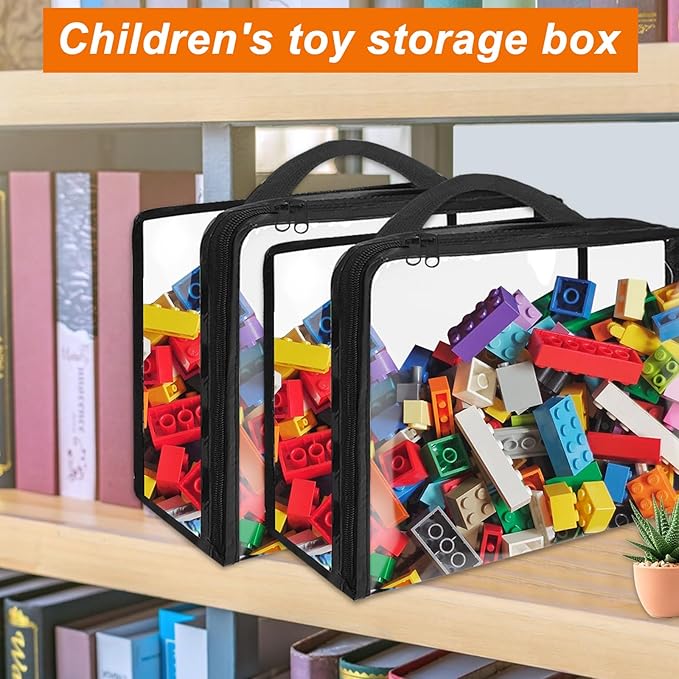 6 Pack Extra Large PVC Toy Storage Bags with Zippered Closure, Portable Toy Organizer for Board Games, Building Blocks, Books
