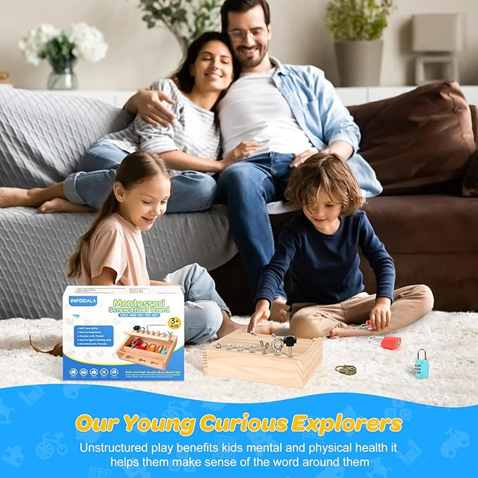 Montessori Screwdriver Board Set-Lock and Key Toy,Montessori Toys for 3 4 5 Year Old,Kids Tool Set,Preschool Learning Sensory - Fine Motor Skills - STEM Toys