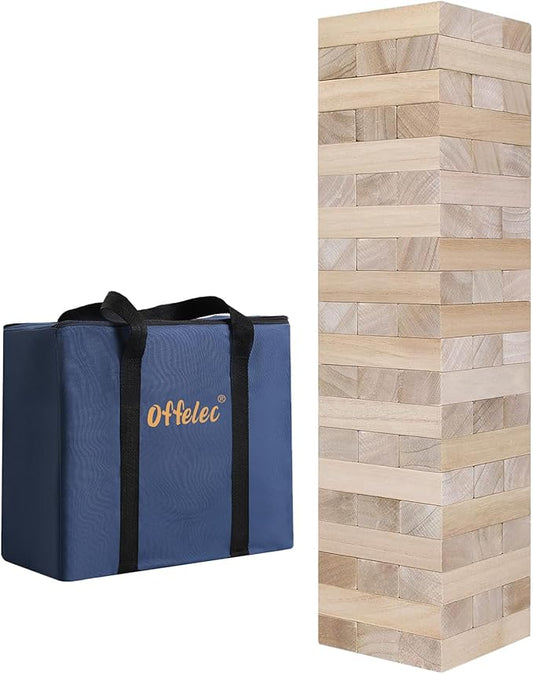 Tumbling Tower Blocks Games,Large Wooden Blocks Stacking Game for Kids Adults Family Classic Stacking Board Games for Indoor Outdoor Backyard Lawn Stack to Over 3.2Ft- 60pcs with Carrying Bag