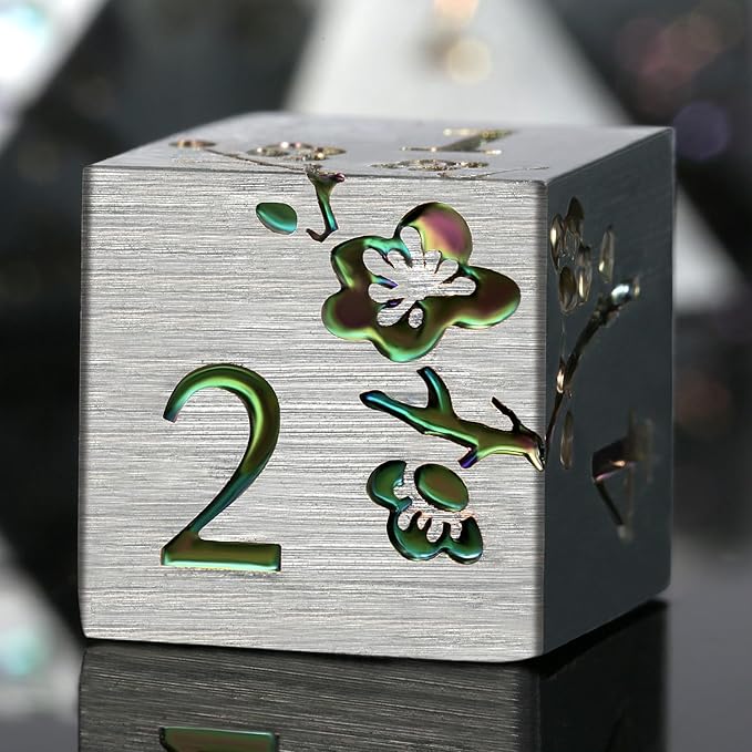 DNDND Rainbow Flower Metal Dice Set, 7 PCS Metallic Flowers DND Dice with Gorgeous Gift Case for D&D Dungeons and Dragon Tabletop Game (Rainbow Flowers)