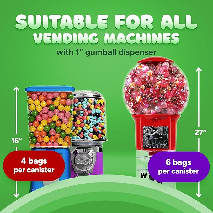 Gumballs for Gumball Machine Refills - Watermelon Large Gumball - 1 Inch Gum Ball for Vending Machine - Assorted Colors Chewing Gum - Bubble Gum Bulk 1.7 Lb