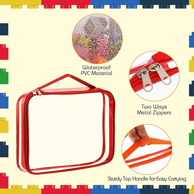 Sanwuta 6 Packs Toy Storage Bags, PVC Organizing Case Bags with Zipper, Waterproof Toy Container for Board Games, Building Blocks, Puzzles, Small Toys and Kids Books(Large, Small,Bright Color)