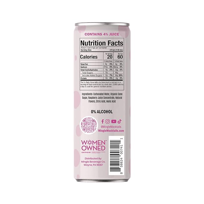 Mingle Mocktails Sparkling Raspberry Rose, Premium Non-Alcoholic Drinks, Refreshing Pre-Mixed Drinks, Healthy Alternatives, Canned Mocktails, 12 fl. oz. Cans, Pack of 12
