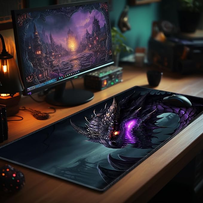 Card Playmat 24" x 14" Game Mats for TCG/MTG Cards, Trading Card Game Stitched Play Mat Original Duel Mat Gaming Competition Pad Board Games Card Binder Tabletop Mat, Dragon Mana