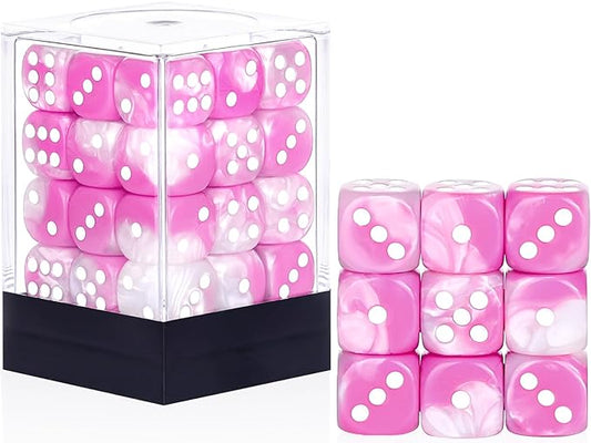 36 Pieces 12mm 6 Sided Mini Dice Set,Two Colours D6 Game Dice Set,6 Sided Standard Game Dice for Board Games Dice Games Classroom Teaching Dices Game,with Portable Gaming Box(Pink & White)