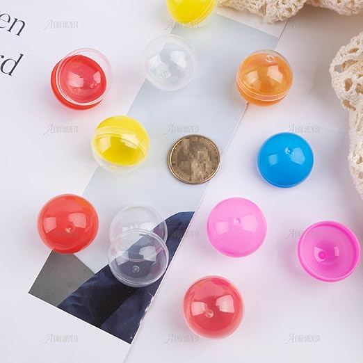 AUEAR, Colorful Small Round Capsules 1.1 Inch Vending Machine Empty Plastic Gumball Containers for Party Favor Prize (250 Packs)