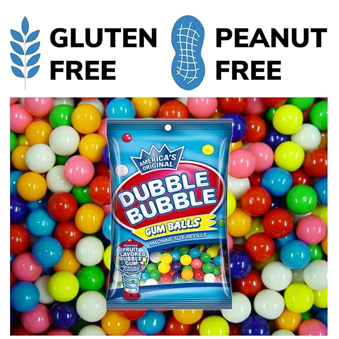 Dubble Bubble Mini Gumball Machine Refills 4.4 oz Bag (2-Pack), 1/2 inch 13mm Assorted Fruit Flavor Bubble Gum, Bundle With Galley Grove Sugar-Free Breath Mints