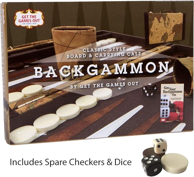 Get The Games Out Top Backgammon Set - Travel Backgammon Sets for Adults - Small Travel Size Classic Backgammon Board Game Case - Includes Strategy Guide & Full 15 Pieces (Map Edition, Small)
