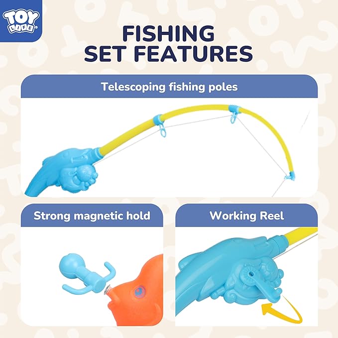 TOY Life Magnetic Fishing Game for Kids 3-5 with Toddler Fishing Poles, Magnetic Poles Game are Designed for Little Hands, Bath Toys for Kids Ages 4-8
