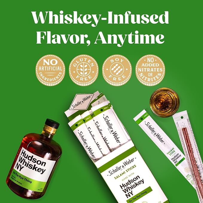 Schaller & Weber Hudson Whiskey Salami Sticks, 0.85 Oz (Pack of 20) | Smoked Salami with NY Whiskey | German Style Smoked Sausage Sticks | Gluten Free Protein Snack