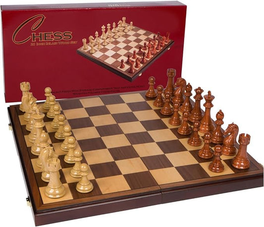 Abigail Chess Inlaid Wood Folding Board Game with Pieces, Extra Large 21 Inch Set