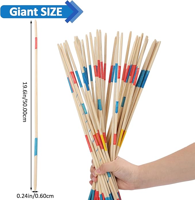 Large Pick Up Sticks, 19.60 Inch Wooden Pick Up Sticks Game for Kids, Classic and Funny Family Game (1 Pack Large Pick Up Sticks)