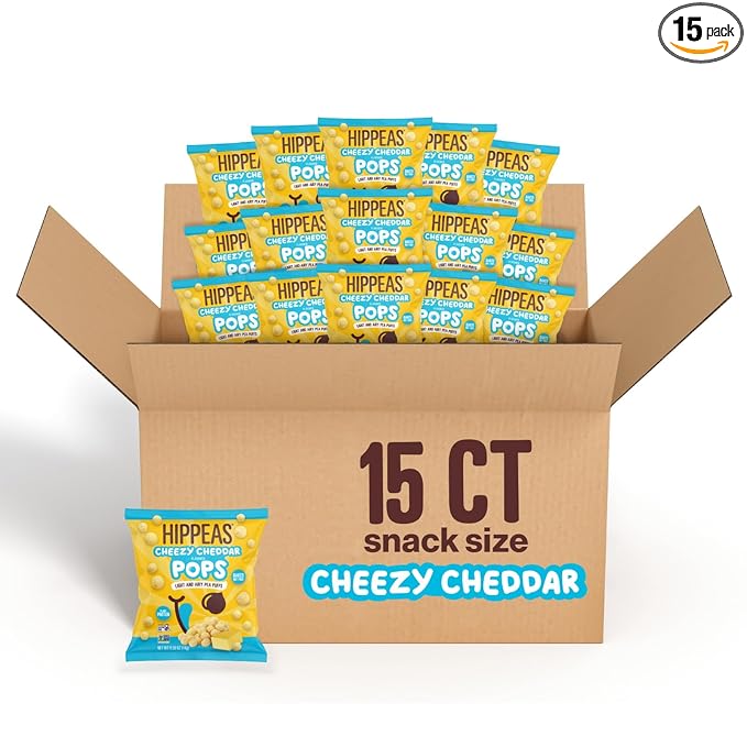 Hippeas Cheezy Cheddar Pops, 0.5 Ounce (Pack of 15), 2g Protein, Fiber, Vegan, Gluten-Free, Crunchy, Plant Protein Snacks